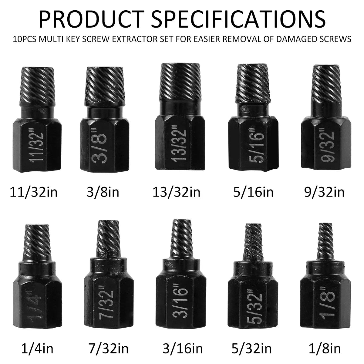 10-Piece Screw Extractor Kit - Alloy Steel Damaged Screw Remover Drill Bits & Bolt Stud Removal Set