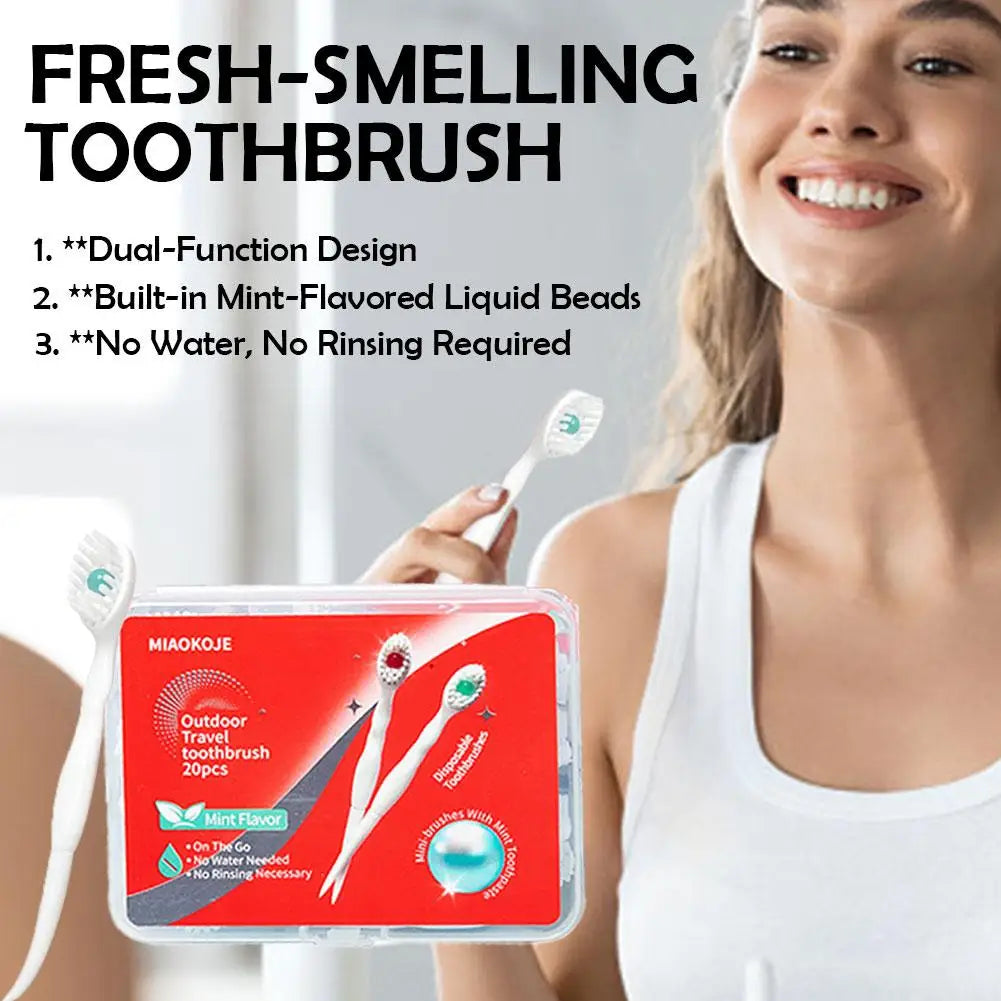 20pcs Mini Travel Toothbrush Set - Disposable Toothbrush With Toothpaste Beads Portable Adult Oral Cleaning Kit