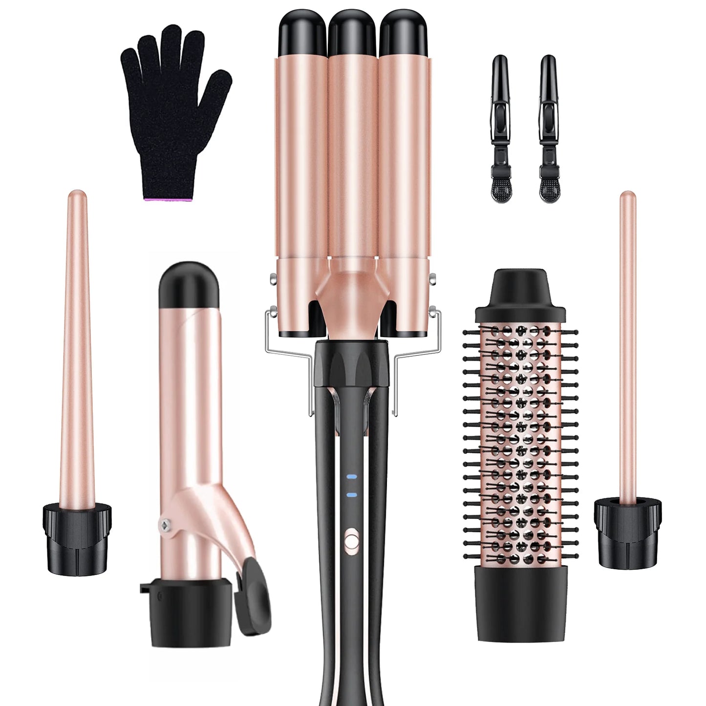 5 in 1 Hair Curler Wand Set with Curling Brush β 0.35β to 1.25β Curling Iron, Heat Resistant Glove & Hair Clips
