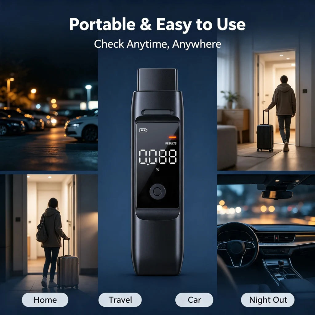 Replaceable Semiconductor Breathalyzer – Alcohol Tester with 4 BAC Measurement Units (%, ‰, mg/100mL, mg/L), Batteries Not Included
