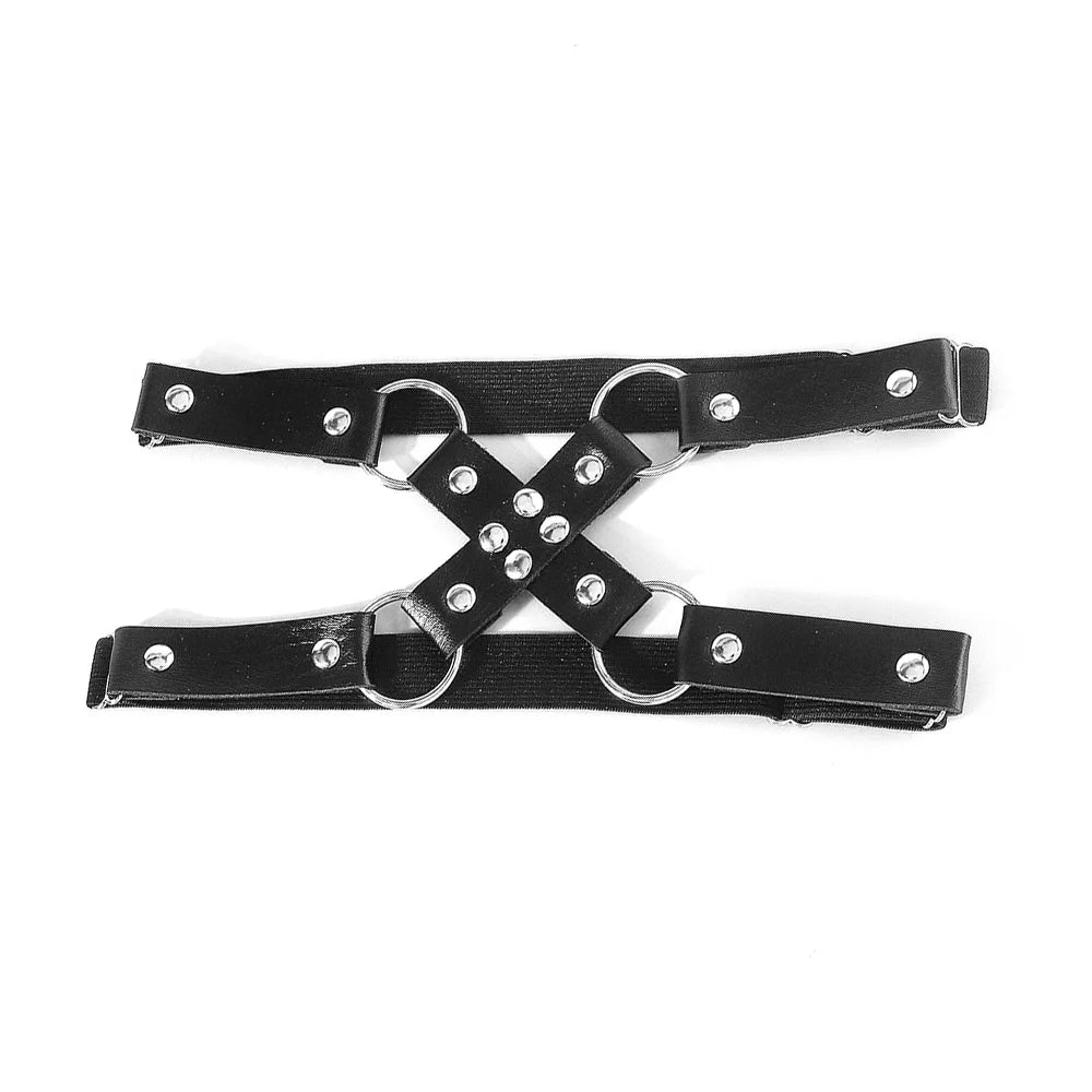 Gothic Punk X-Shape Black Leather Thigh Garter β Sexy Rock Leg Harness for Women & Girls