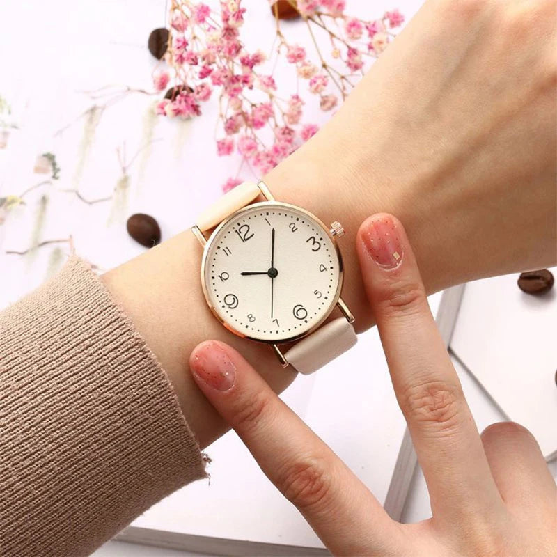 Women’s Casual Leather Quartz Watch – Analog Wristwatch with Arabic Numbers