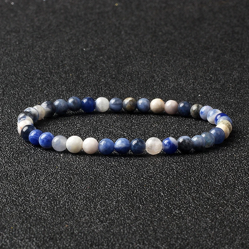 4mm Natural Stone Bead Stretch Bracelet for Men & Women β Agate Lava Handmade Reiki Crystal Jewelry