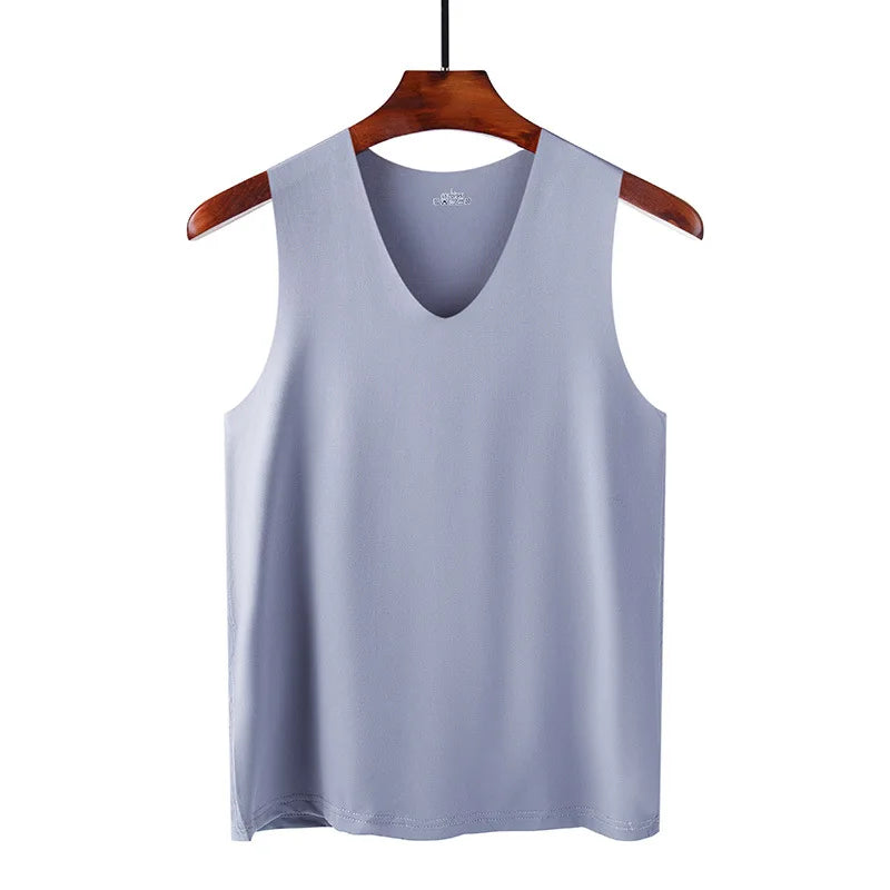 Men’s Silk Tank Top – Seamless Sleeveless Sport Vest, Plain Casual Summer Undershirt for Gym & Everyday Wear