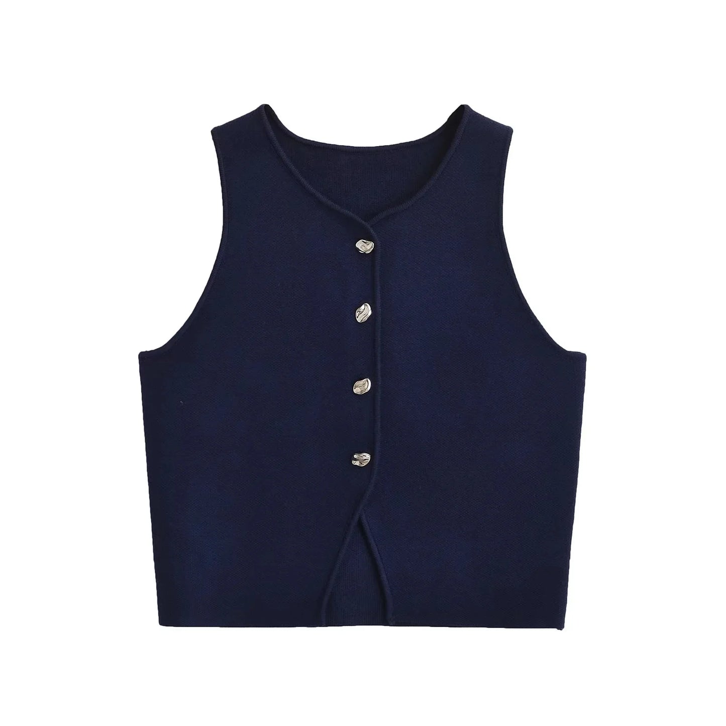 Fall 2025 Knit Vest for Women – Sleeveless Cropped Asymmetrical Slim Sweater Top – White Basic Slim Shirt