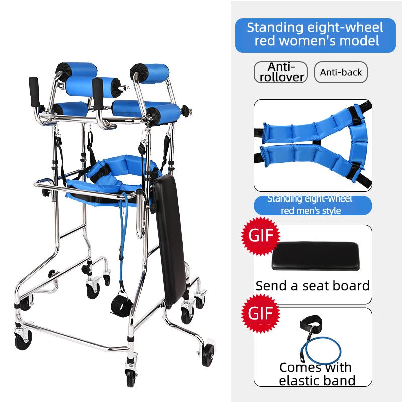 Upright Rollator Walker β 8-Wheel Anti-Tilt Stand-Up Walker with Seat, Hemiplegia Mobility Support Frame