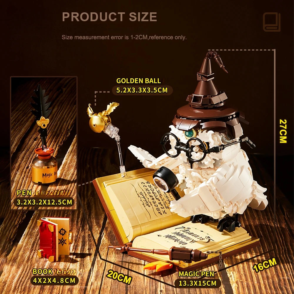 Magical World Owl Doctor Building Blocks — Magic Book & Light Animal Bird Model Toy for Boys, Kids’ Assembly & Christmas Gift