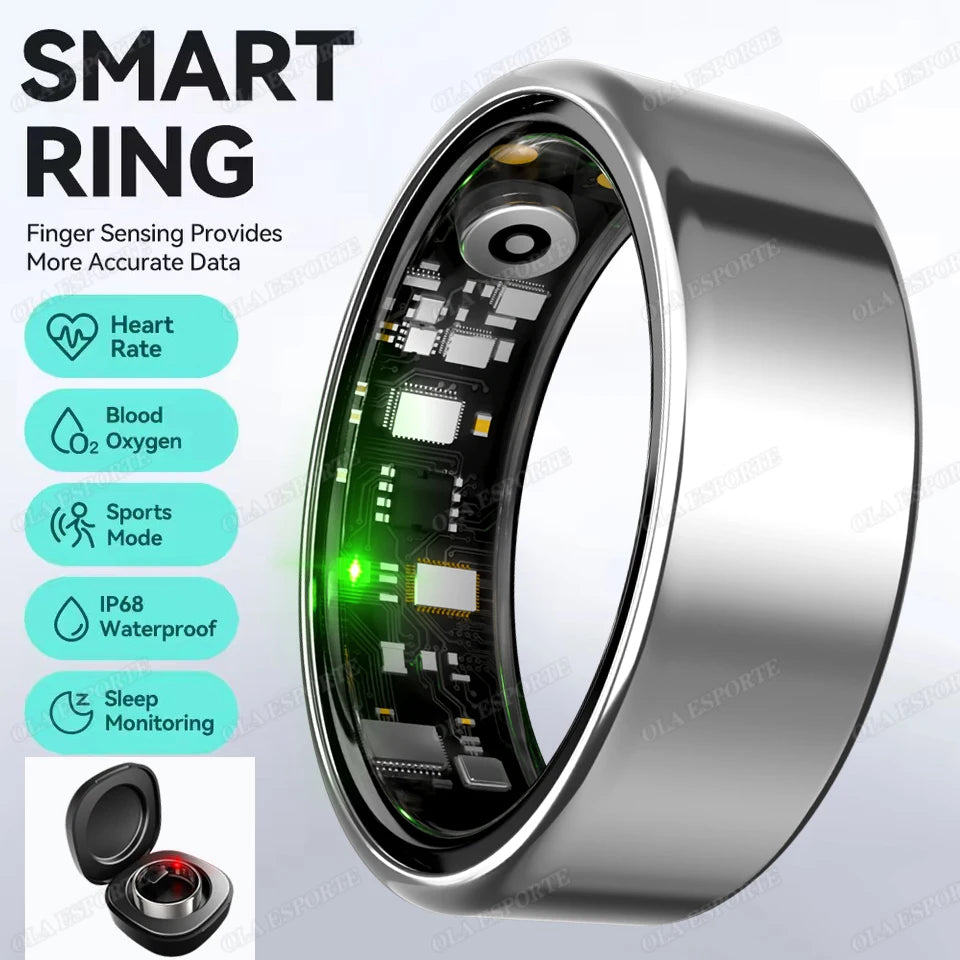 Smart Ring 2025 – Bluetooth Blood Pressure, Heart Rate & Oxygen Monitor, Multi-Sport Waterproof 5ATM for Men & Women