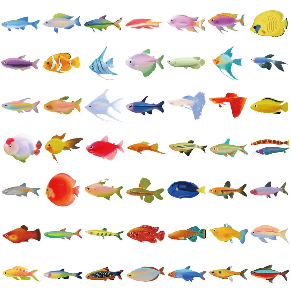 50PCS Fish Transparent Stickers - Waterproof Laptop, Phone, Luggage, Skateboard & Scrapbook Decals