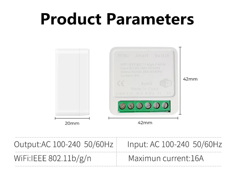 16A Mini Smart Breaker – Voice Control WiFi Switch for HomeKit, Siri, Alexa, Google, Tuya with Power Monitor