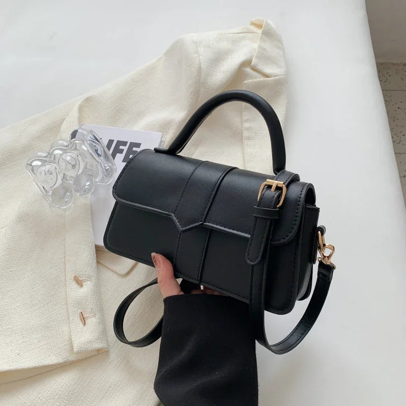 PU Leather Shoulder Bag for Women – Fashion Crossbody Vintage Underarm Square Satchel Handbag (Black)
