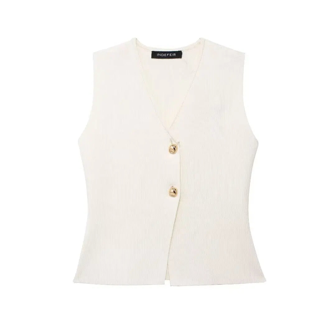 TRAF 2024 Women's Knit Vest Top – Cropped Sleeveless, Button Front, Summer Knitted Holiday Short Tops