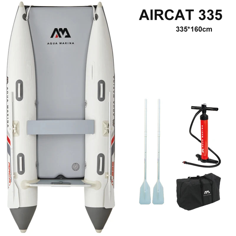 AQUA MARINA AIRCAT Inflatable Boat – Double Tube Catamaran Dinghy Raft with Drop Stitch Floor for Fishing & Water Sports