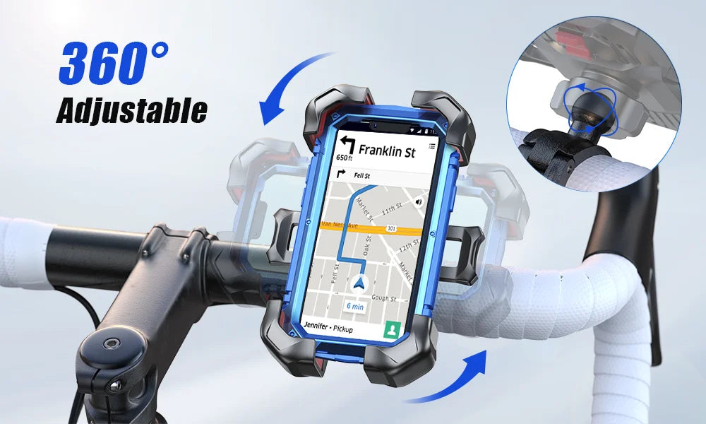 Joyroom Universal Bike Phone Holder — 360° Rotatable Shockproof Stand for 4.7-7 inch Mobile Phones, GPS Clip