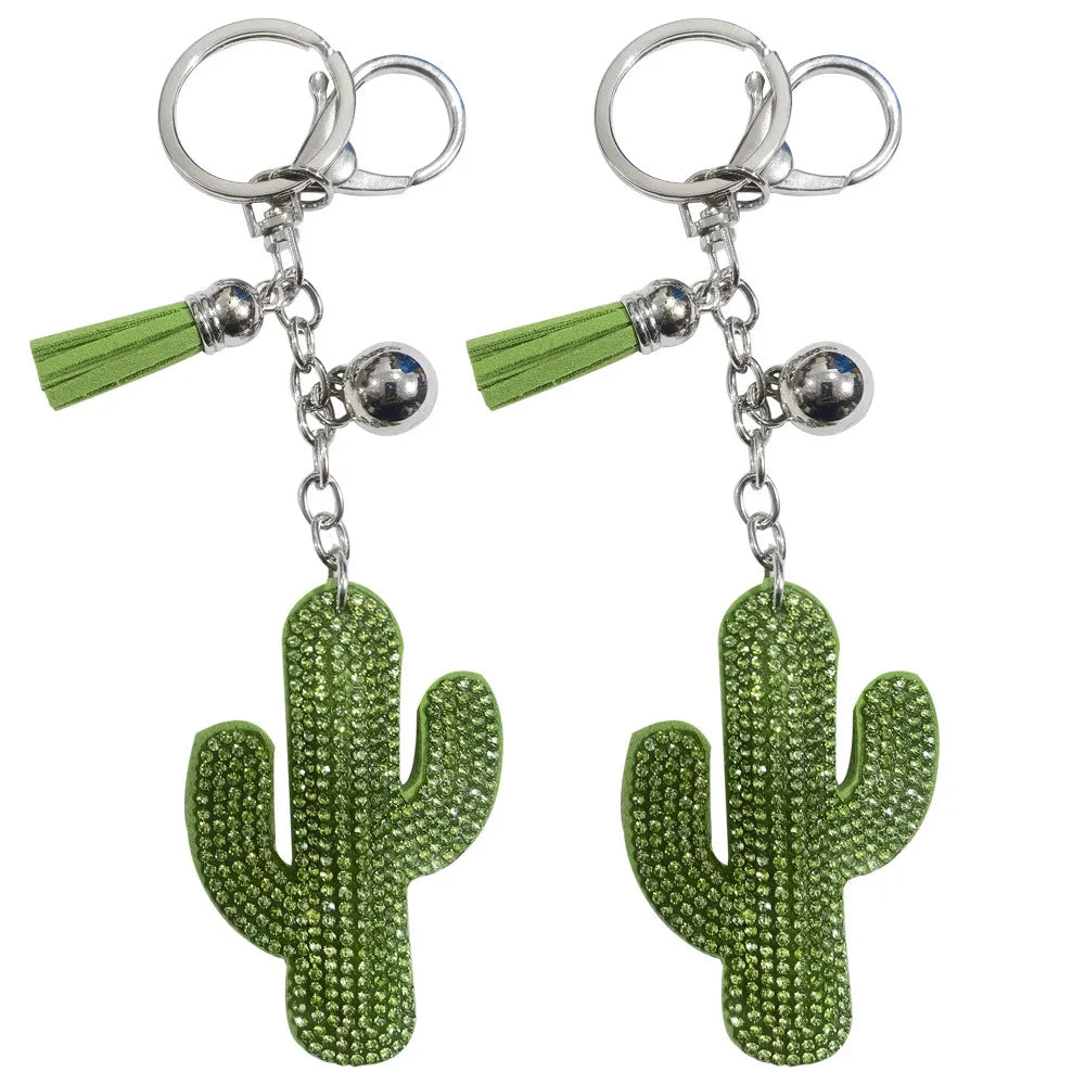 Unisex Cute Cactus Keychain Pendant – Solid Color Kawaii Plant Bag Charm with Fringe, Funny Fashion Accessory for Women & Girls
