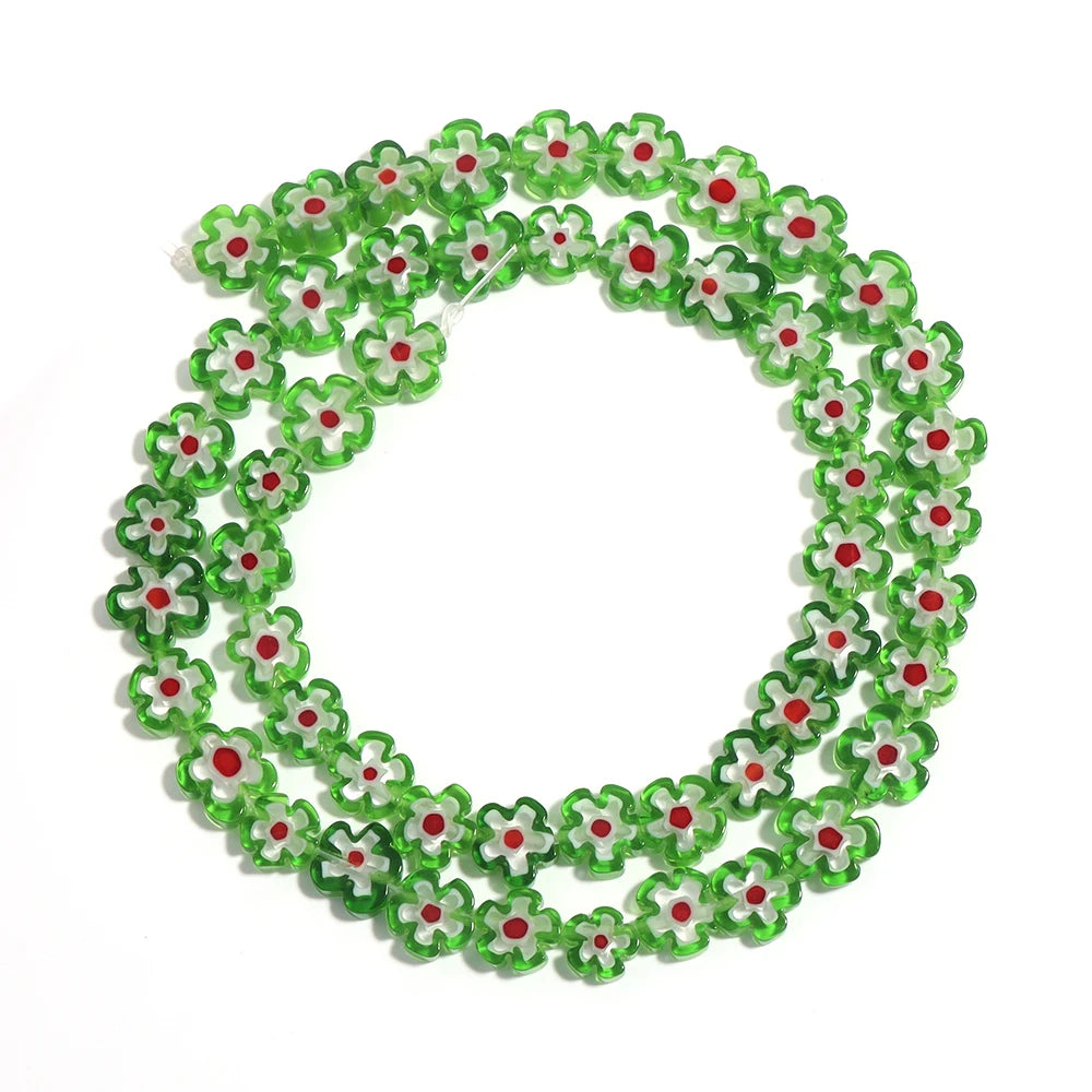 Colorful Lampwork Flower Beads - Thousand Flower Flat Plum Blossom Loose Beads for DIY Bracelet & Jewelry Crafts