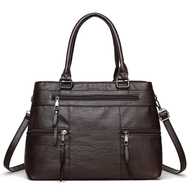 Women's Leather Handbag - Elegant Top-Handle Shoulder Crossbody Bag & Casual Tote Purse