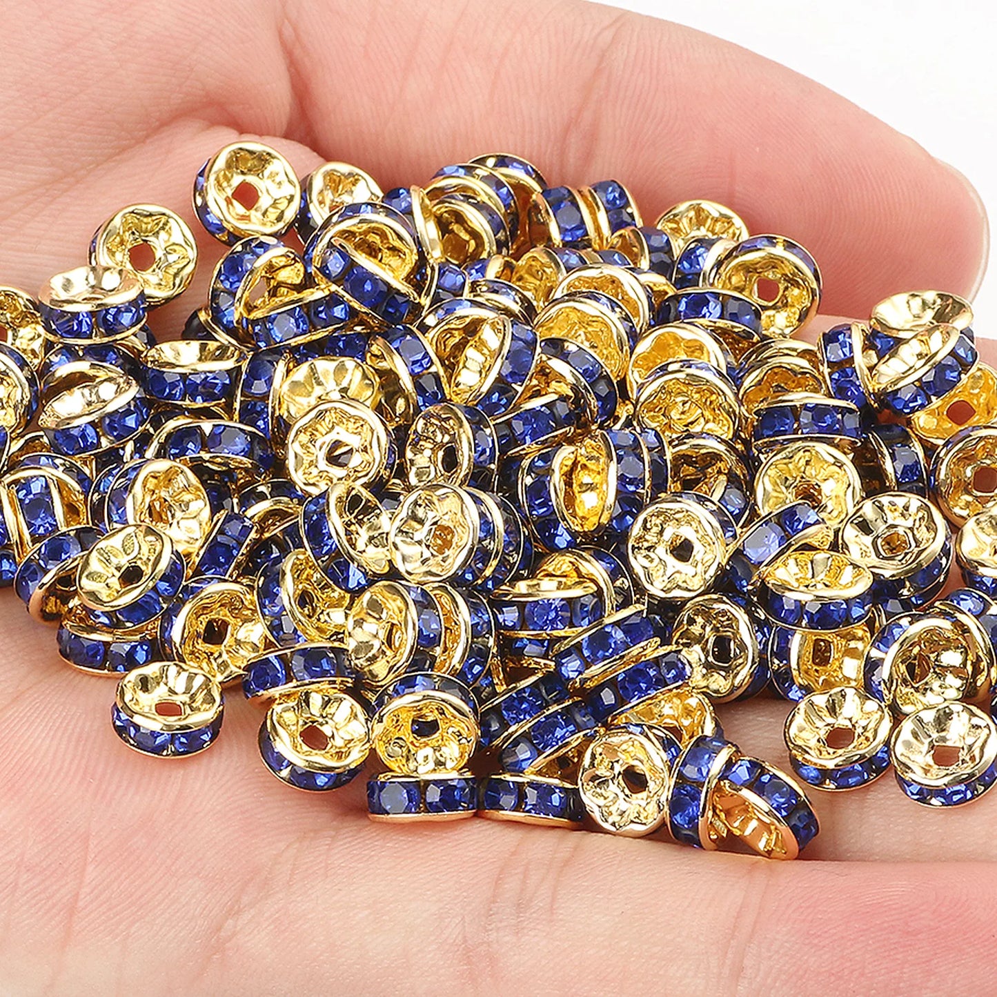 50PCS Rhinestone Spacer Beads Set – Multi-Color Crystal Rondelle Metal Beads for DIY Jewelry & Bracelet Making