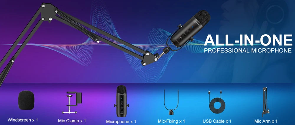 Haomuren Professional USB Podcast Microphone Kit β Cardioid Condenser Mic with Boom Arm for Streaming, Recording, and YouTube
