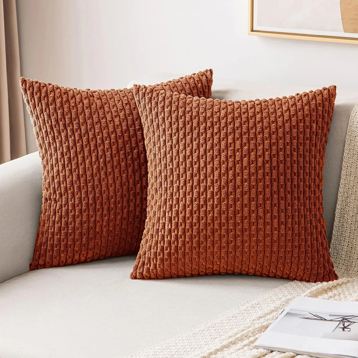 Dark Green Throw Pillow Covers – 16x16 Inch Soft Corduroy Decorative Cushion for Bed, Sofa & Living Room, Boho Home Decor