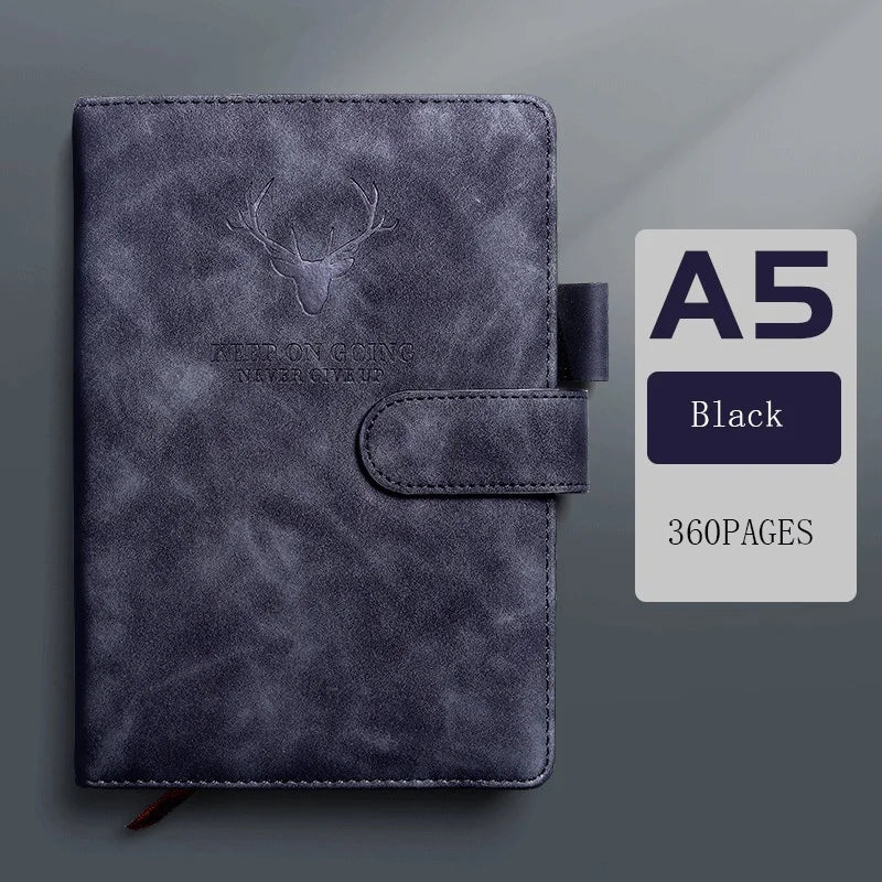 A5 Thickened Deer Head Notebook – Business PU Soft Leather Notepad with Horizontal Lines, School & Office Stationery Supplies