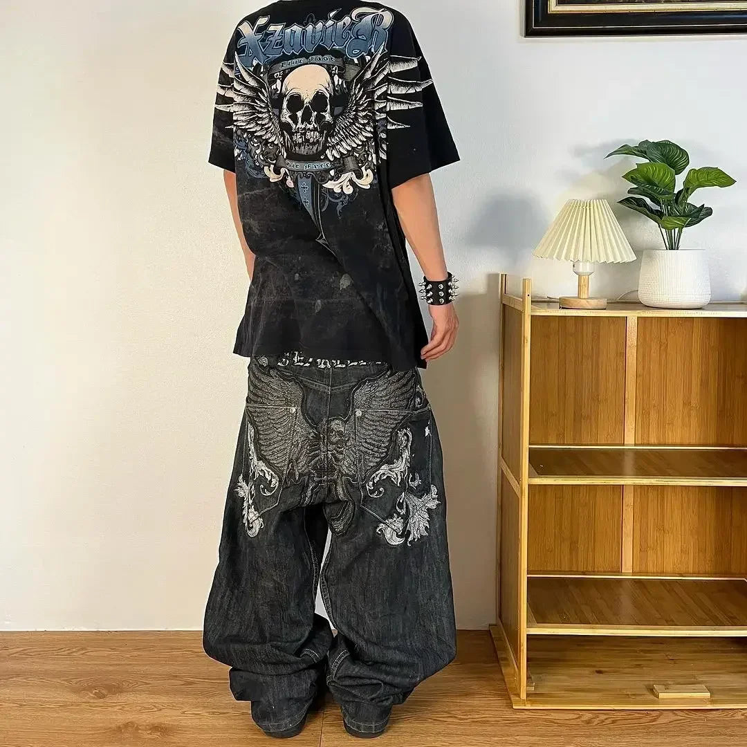Y2K Embroidered Loose Jeans - Unisex Harajuku Streetwear Retro Hip-Hop Pants