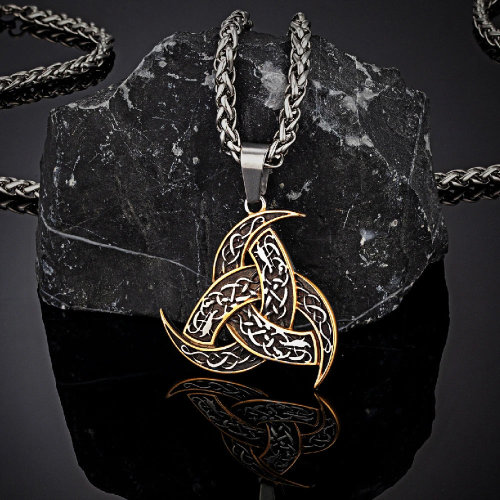 Men’s Celtics Knot Trinity Pendant Necklace — Stainless Steel Norse Runes Viking Amulet, Slavic Icelandic Vintage Jewelry Gift