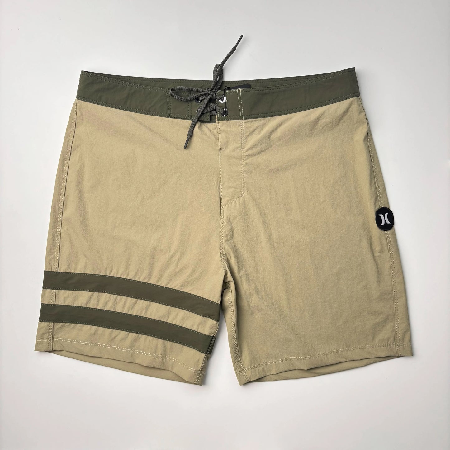 Men’s Two-Stripe Black Beach Shorts - Stretch Quick-Dry Bermuda Swim Trunks