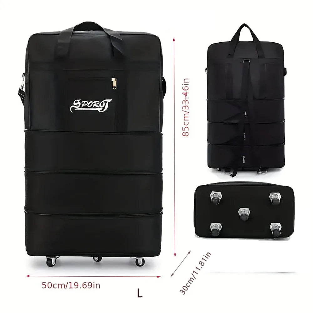 Expandable Foldable Wheeled Travel Trolley Bag β Versatile Unisex Black Luggage Suitcase for Weekend & Overnight Trips
