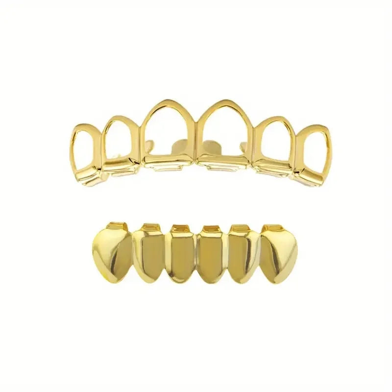 Six-Tooth Hip-Hop Grillz Set - Hollow Fashion Tooth Jewelry for Stage Props & Festival Gifts