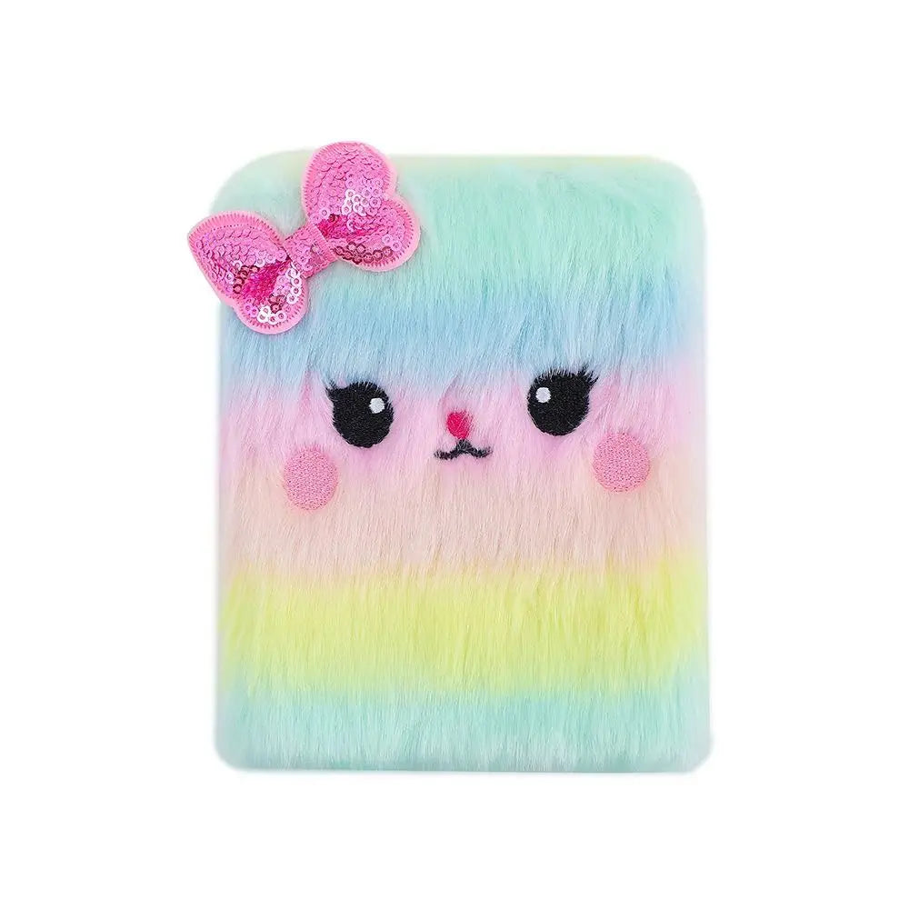 Cartoon Bear Plush Lock Notebook A5 Tie-Dye Diary Journal for Girls – Cute Stationery Gift