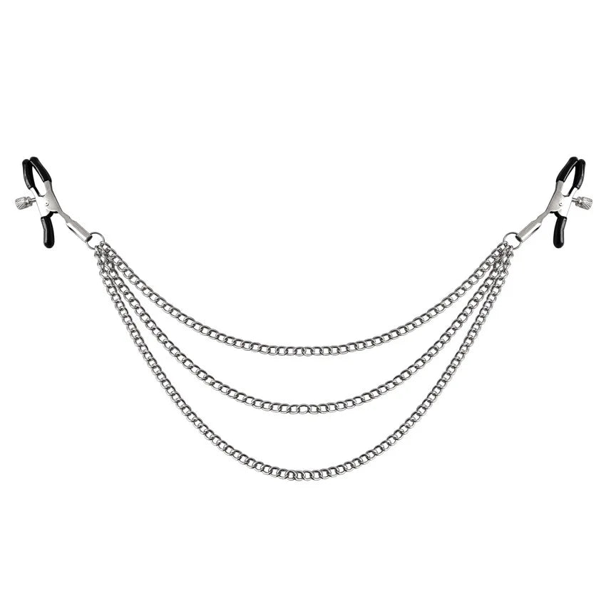 Metal Chain Nipple Clamps - Adult BDSM Sensation Clips for Couples’ Intimate Play