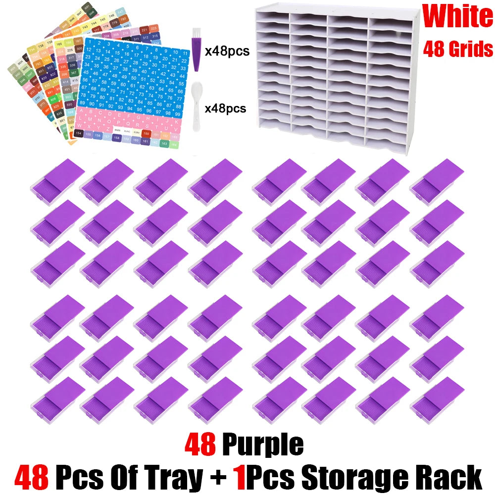 HOMFUN 5D Diamond Painting Tray Kit – 12/24/48 Slots with Storage Rack Organizer for Drill Plate Accessories