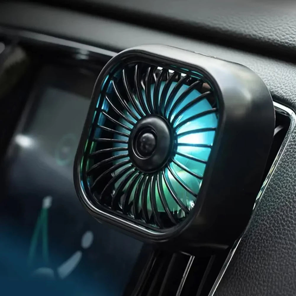 Mini Car USB Air Conditioner Fan - Three-Speed Adjustable Cooling Fan with Colorful LED Lights and Air Vent Mount