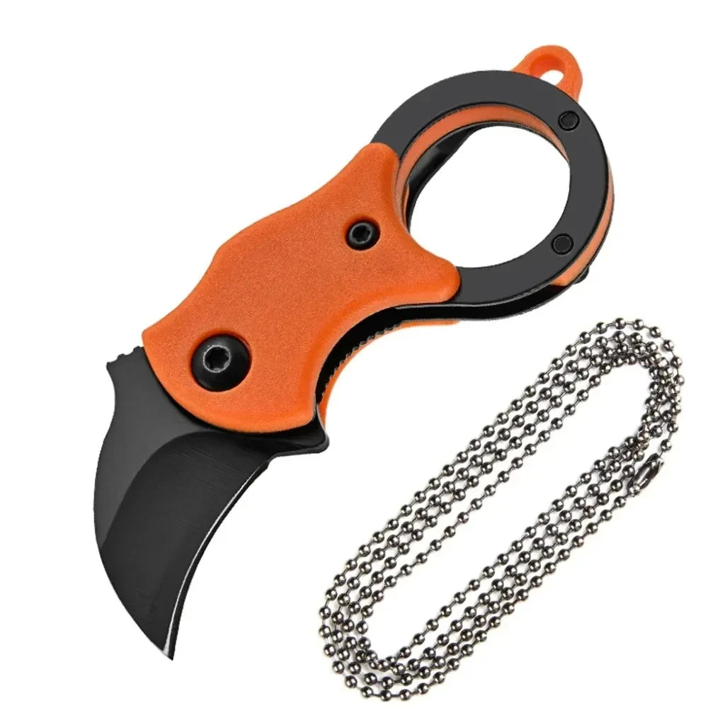 Mini Keychain Pocket Knife β Stainless Steel Camping EDC Tool with Fixed Blade, Peeler, and Portable Chain