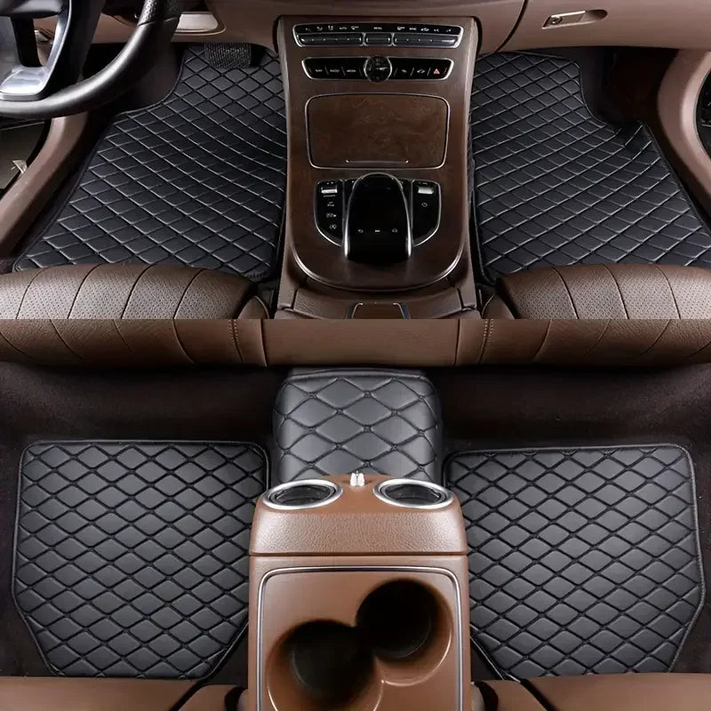 5Pcs Universal PU Leather Car Floor Mats - Waterproof Diamond Pattern Auto Foot Pads
