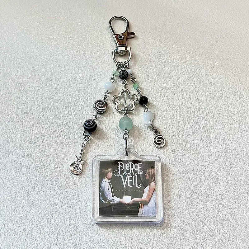 Pierce The Veil Album Cover Acrylic Keychain - Beaded Guitar Charm Rock Band Backpack Pendant