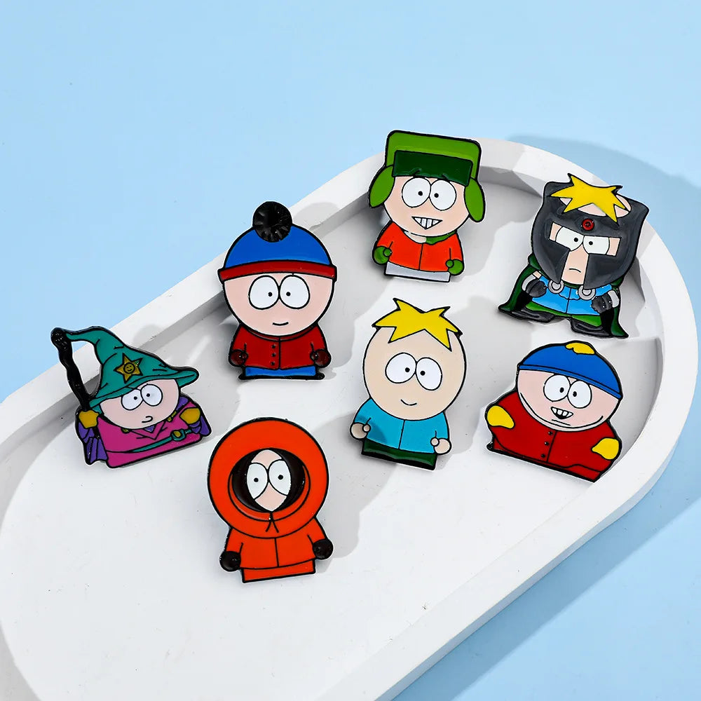 7-Piece Cartoon TV and Movie Character Enamel Pin Set - Metal Lapel Brooches for Backpacks, Hats, Cosplay and Gifts