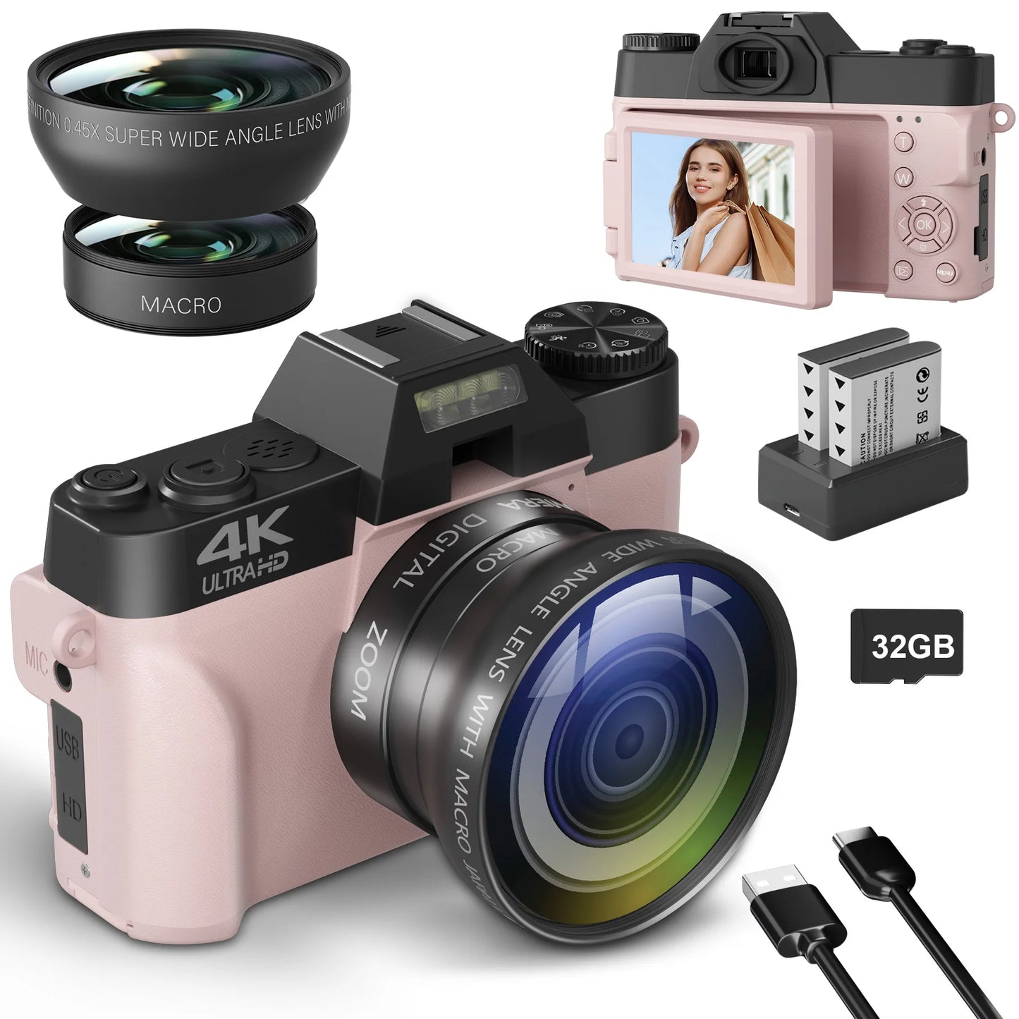Compact 4K Digital Camera – 64MP WiFi Webcam, Retro Vlog Recorder with 3-Inch Flip Screen & Wide Angle Lens for YouTube