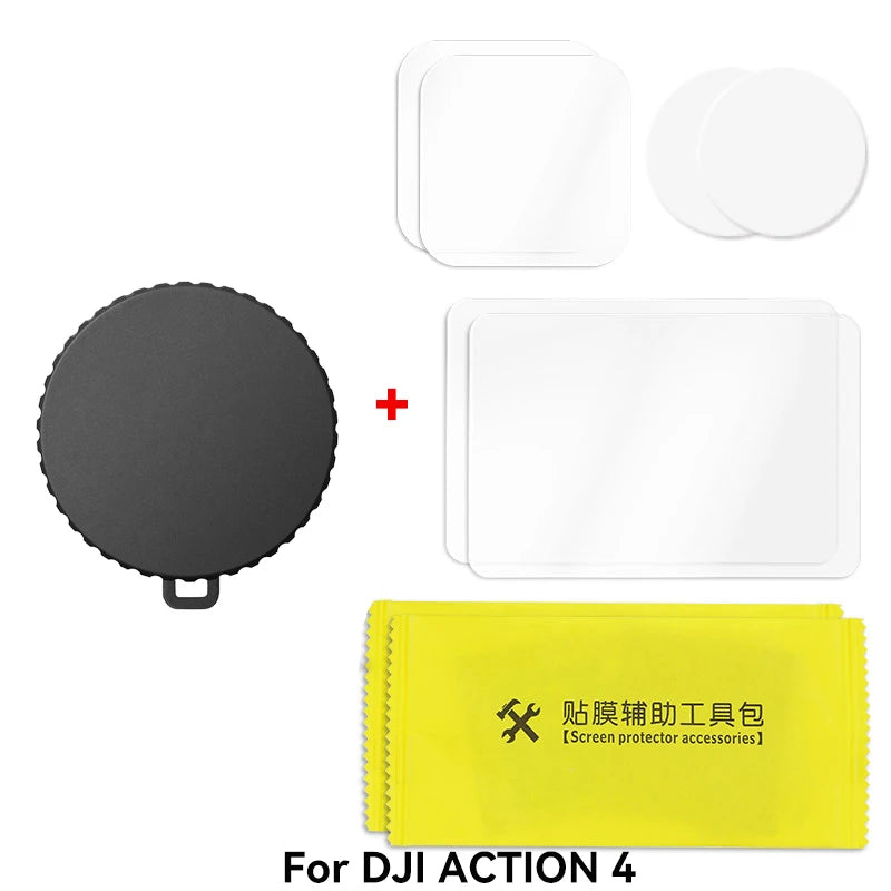 Silicone Camera Lens Dust Cover for DJI Osmo Action 4/5 Pro β Non-Slip Lens Protector with Tempered Film Accessory