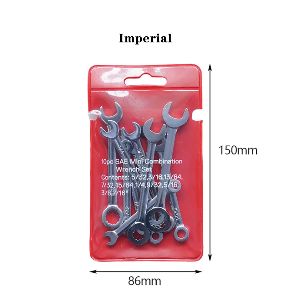 10-Piece Mini Spanner Wrench Set - 4–11mm Metric and British Pocket Hand Tools with Key Ring