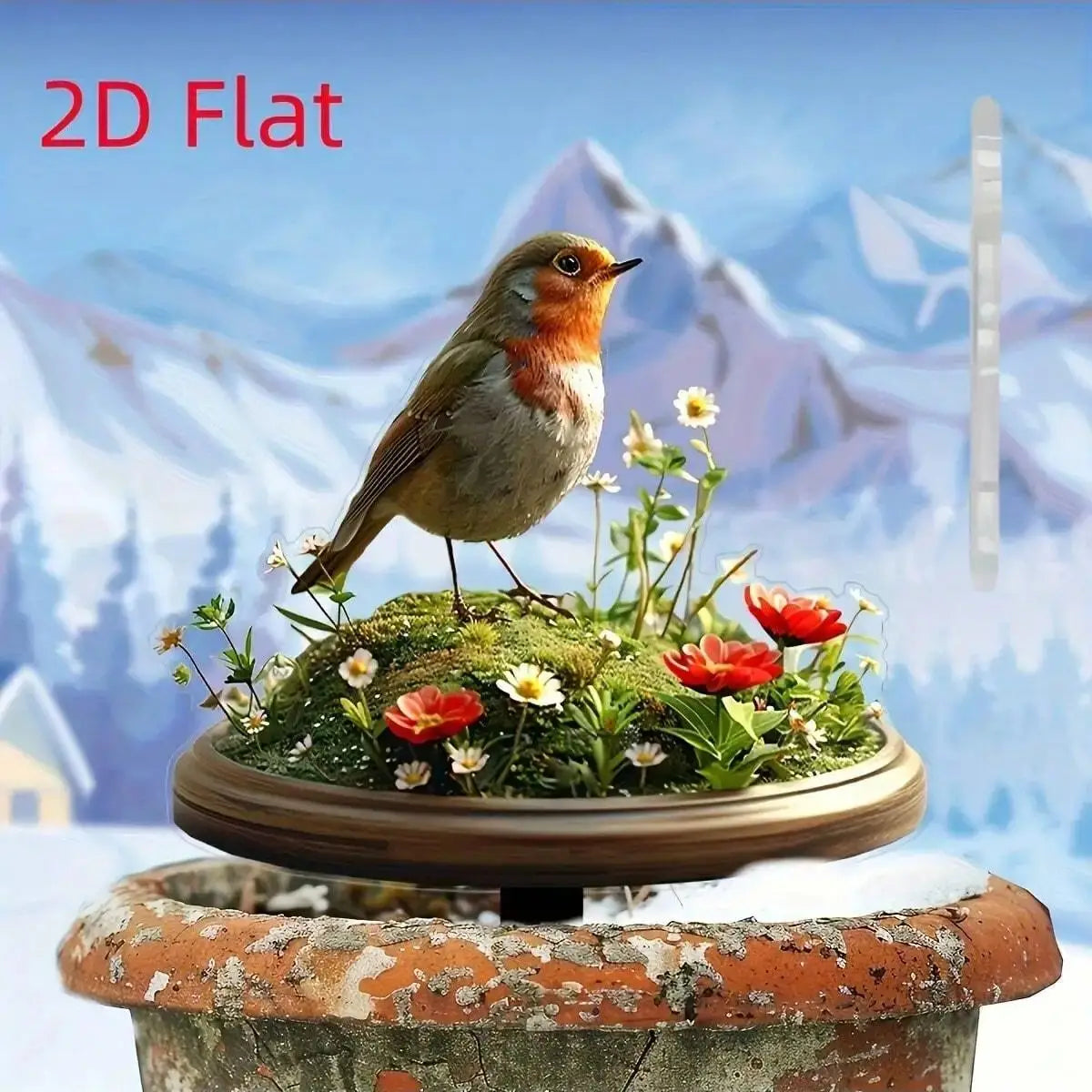 2D Flat Robin Bird Acrylic Decoration – Outdoor Art for Flower Pots, Garden, and Terrace Decor