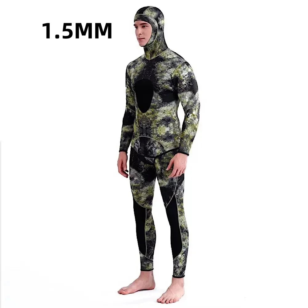 2024 Neoprene Scuba Diving Wetsuit β 1.5/3MM Winter Warm Hooded Suit with Front Zipper for Men, Surfing, Snorkeling & Spearfishing