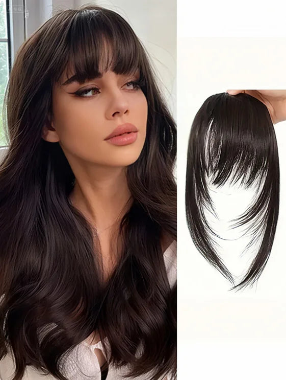 Synthetic Clip-In Bangs - Wispy Side Fringe Hairpiece in Dark Brown for Women