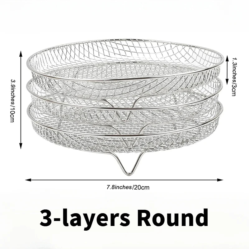 3-Layer Stackable Air Fryer Rack – 304 Stainless Steel Grilling & Steaming Rack for Oven & Cooking Tools