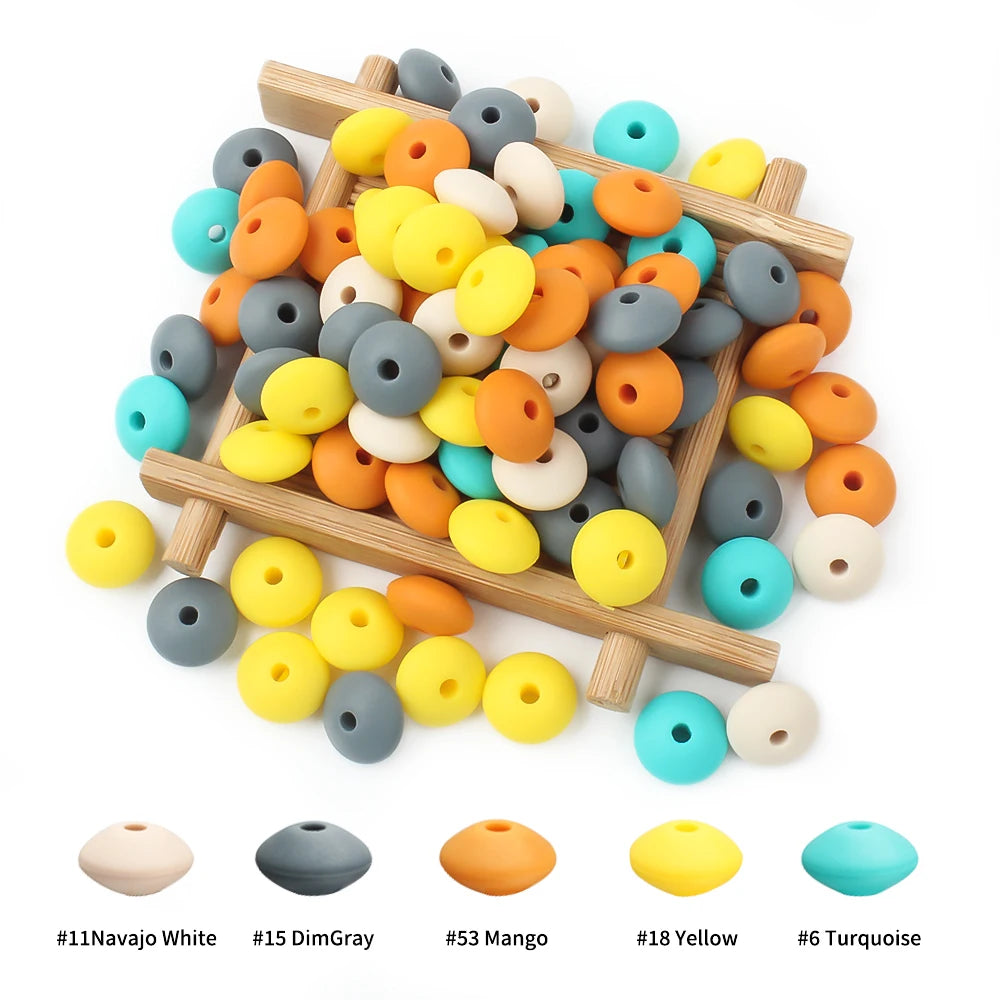 12mm Silicone Lentil Abacus Beads 50/100PCS β DIY Loose Focal Beads for Jewelry, Bracelets, Necklaces & Keychains
