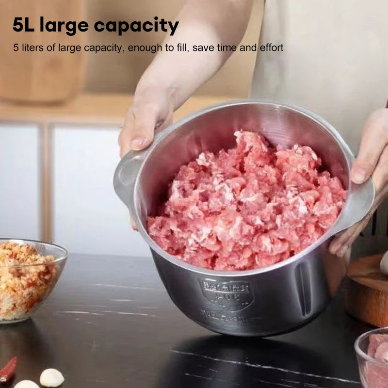 Electric Meat Mincer Grinder, Stainless Steel 5L Chopper, Food Processor, Garlic Mud Maker, Large Capacity Kitchen Blender