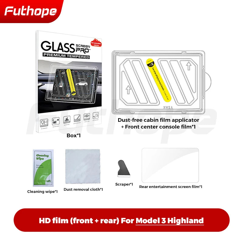 Futhope Tempered Glass Screen Protector – HD Center Control Film for Tesla Model 3/Y Highland (2021-2025) Protection