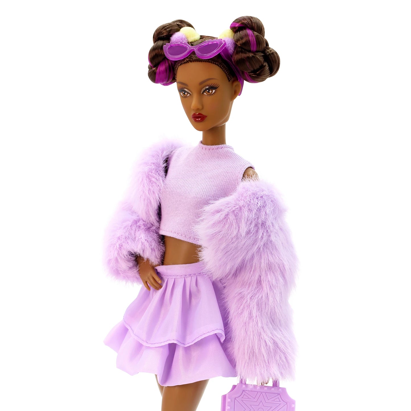 DEFA Lucy Love Fashion Doll – Purple Plush Jacket, Double-Layer Ruffled Skirt & Heeled Boots