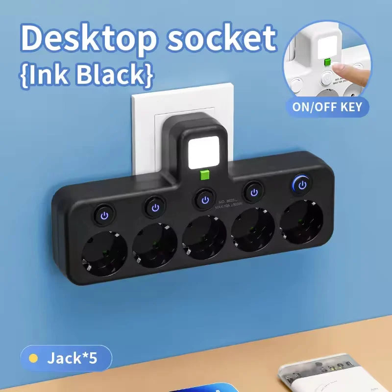 EU Plug Power Strip β 4 AC Outlets, 2 USB & 1 Type-C Ports with Independent Switch and Night Light